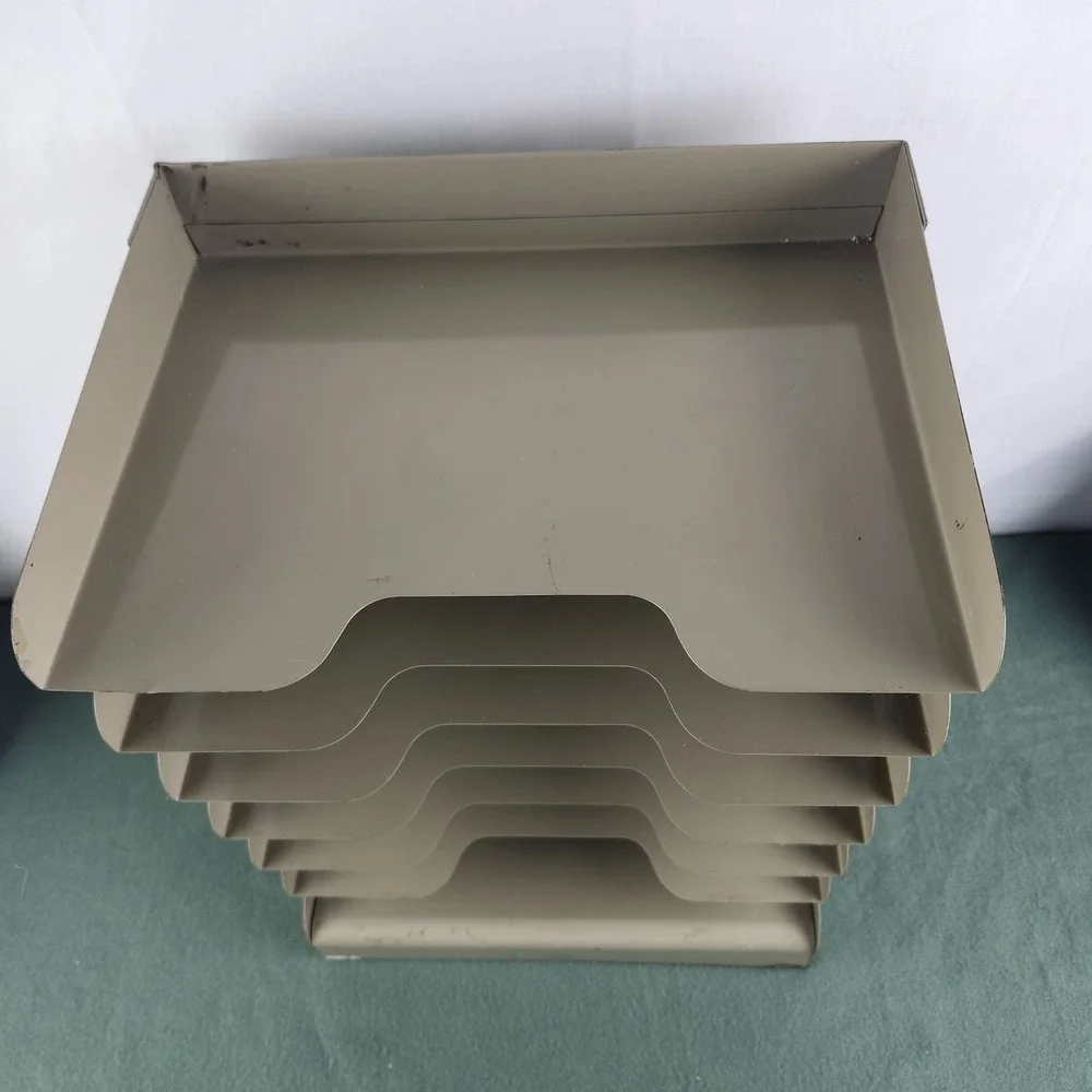 Vintage Pressed Steel Paper Tray 7-Tiered Shelved Office Organizer